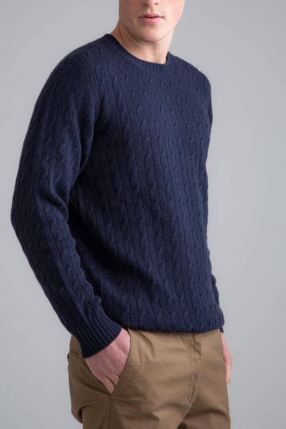 Navy Rib Cable Cashmere Jumper